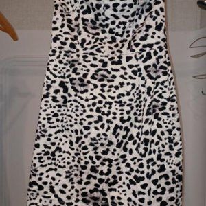 H&M Black and White Leopard Strapless Dress